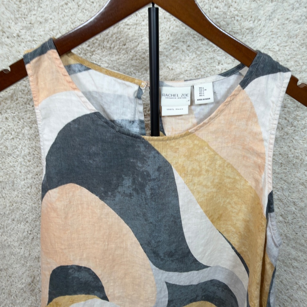 Rachel Zoe Linen Shift Dress Womens Large Multi Color Abstract Swirl Sleeveless - Picture 8 of 13